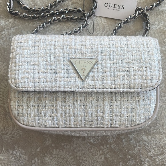 Brand New Guess White Tweed Chain Cessily Mini Crossbody Purse Shoulder Bag - Picture 3 of 15